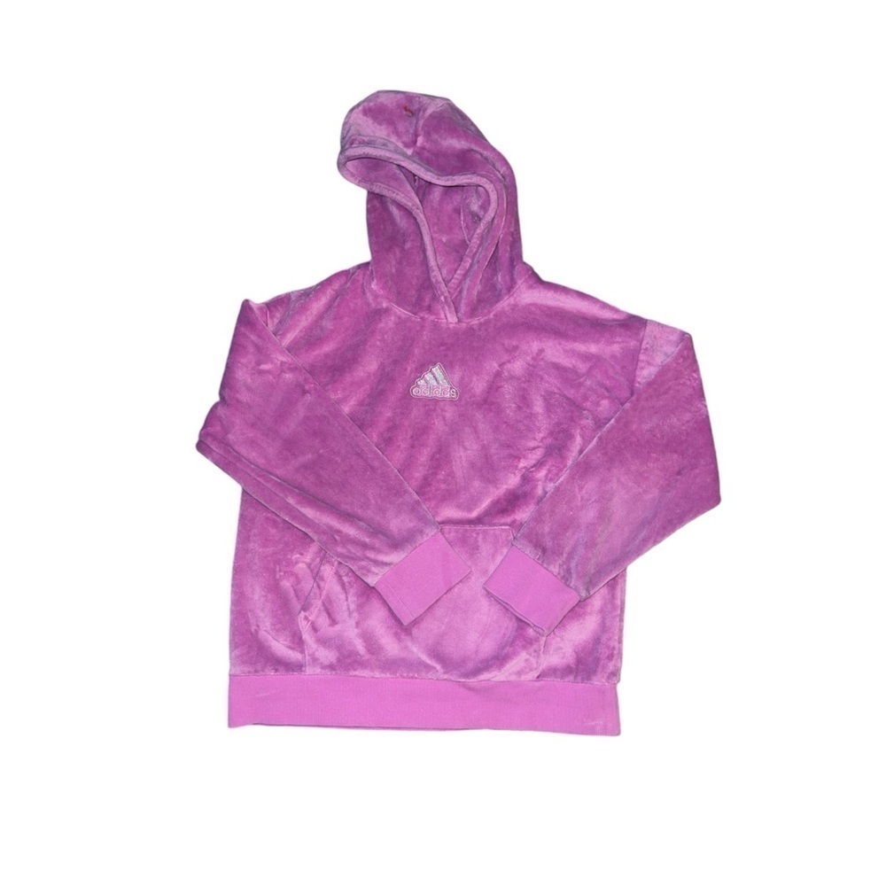 Adidas velour hoodie. Kangaroo pouch. Girls. Large(14). Pink
